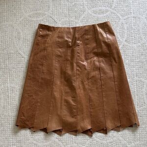 Elegant Tan Leather A-Line Skirt